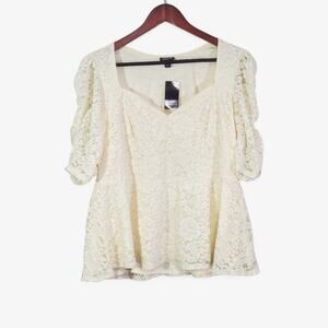 NEW Torrid Women’s Top Everyday Romantic Feminine Lace Peplum Puff Sleeve Sz 12